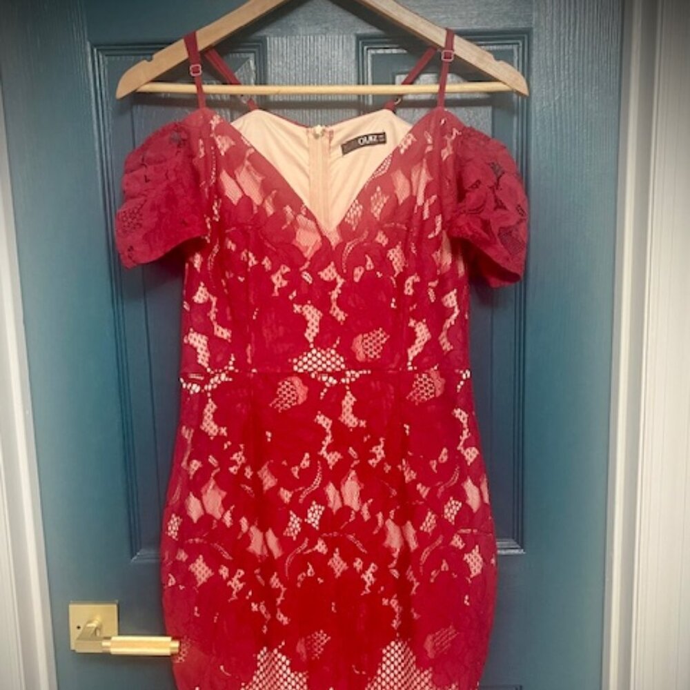 Red Lace Pencil Dress - Size Small